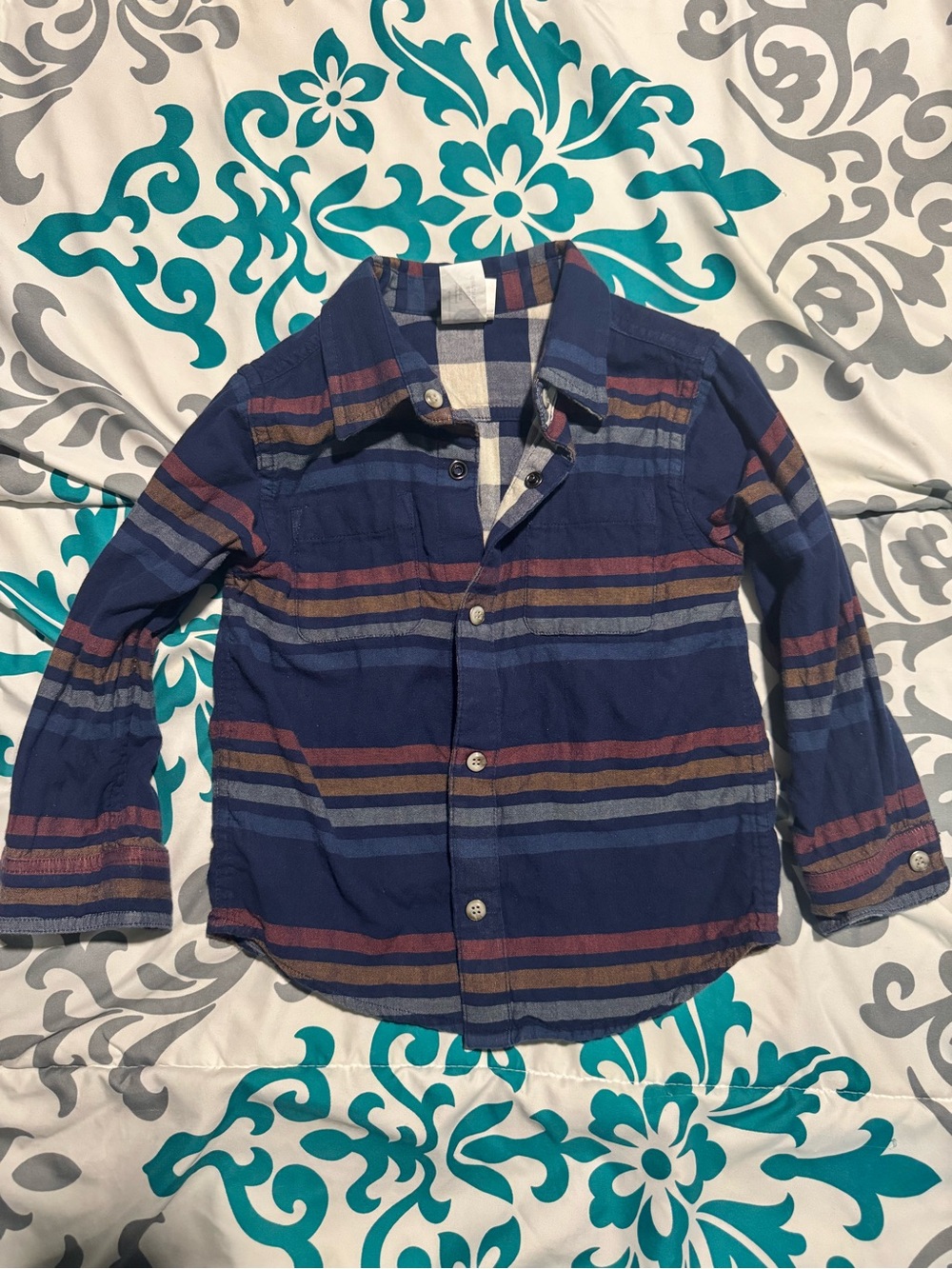 Hannah Andersson 2-in-1 Reversible Button-Up Shirt - navy and buffalo plaid